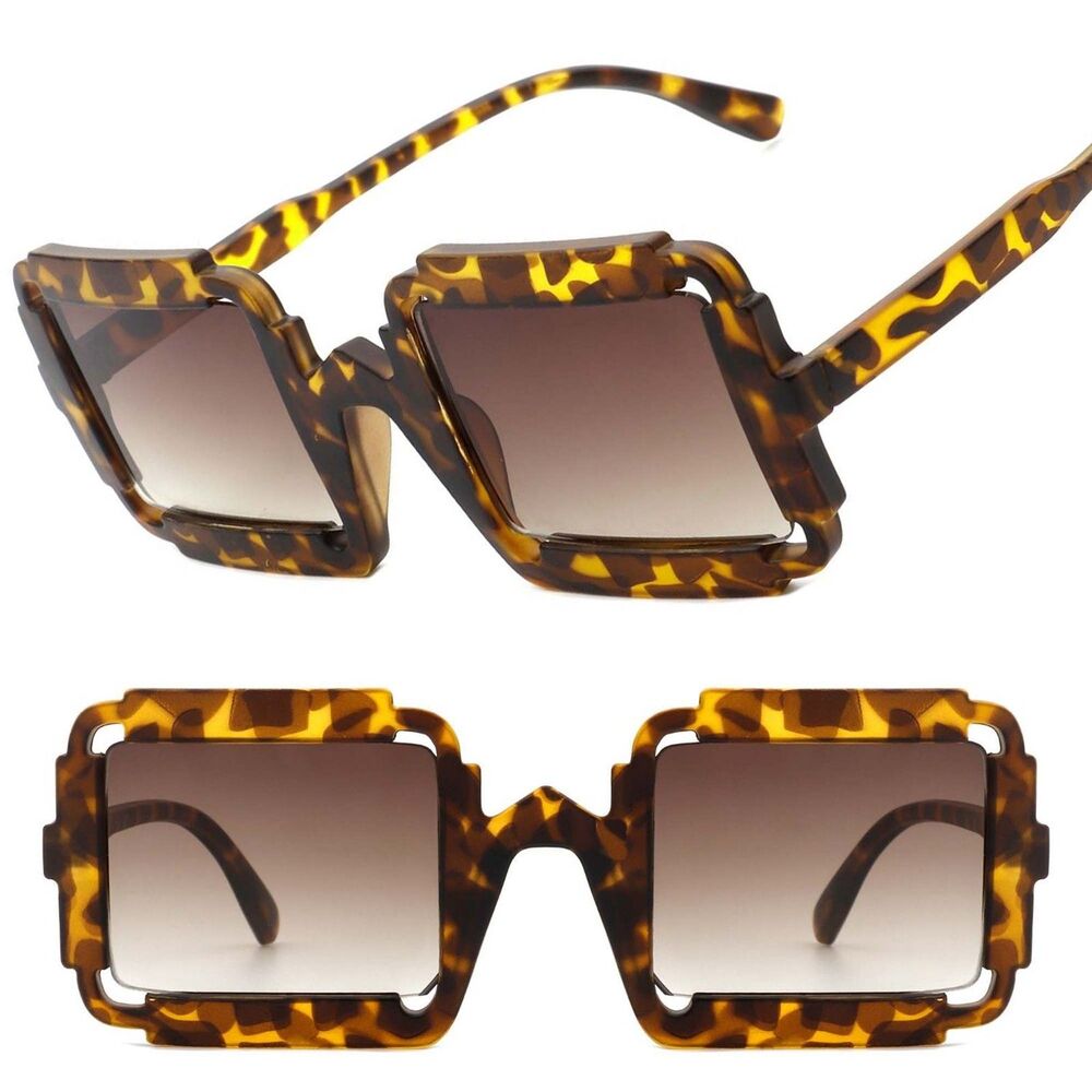 Bold Avant-garde Design Edgy Geometric Square Tortoise Sunglasses Mens Womens